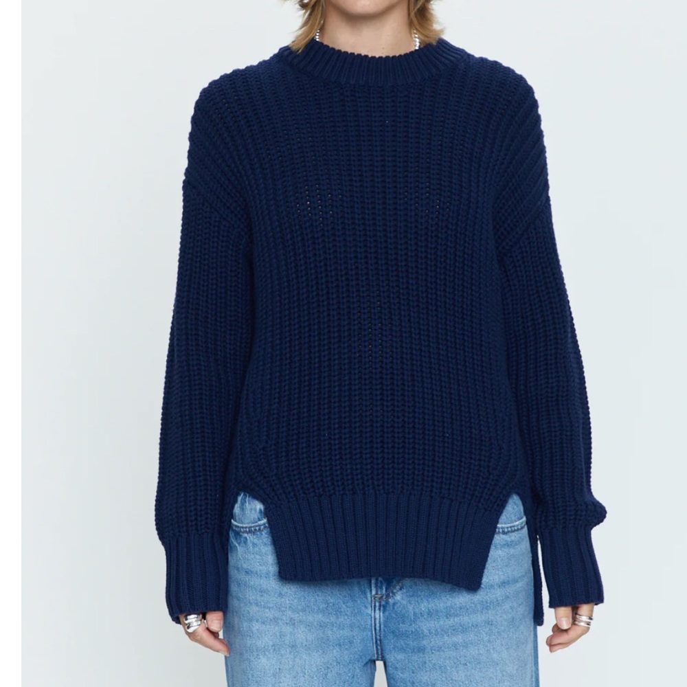 HELENE SPLIT HEM SWEATER - NAVY SKY